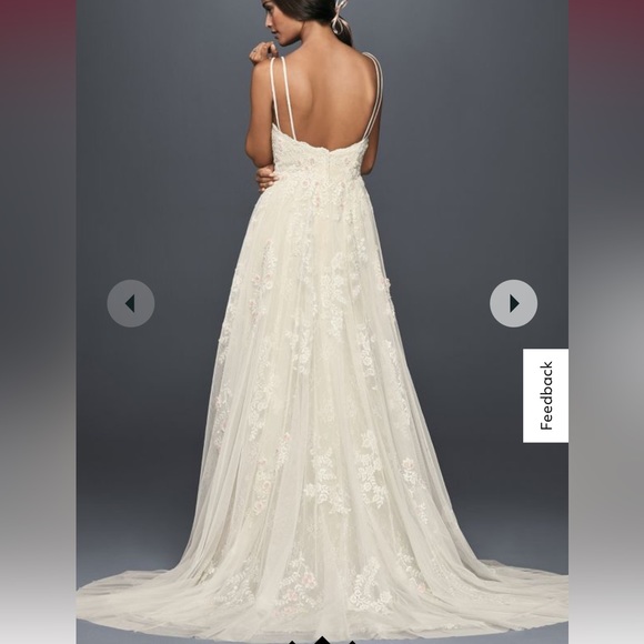 A-line, ivory lace bridal gown with blush flower detailing. size 10🤍 - Picture 4 of 10